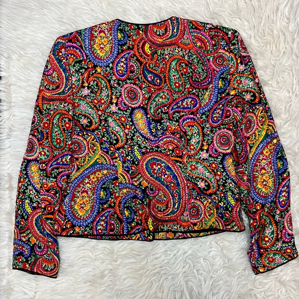 Women's‎ Maggy London 100% Silk Paisley Quilted Jacket With Corded Edging Size 6